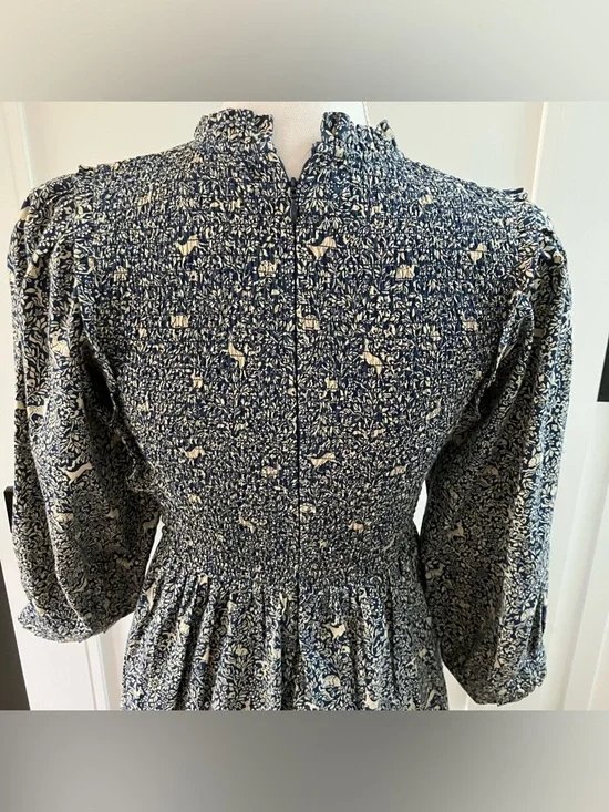 DÔEN Leda Dress in Cream Blue Prancing Fawn Floral - Size XS - Picture 7 of 12